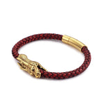 Bracelet Dragon<br> Or Tressé en Cuir "Argent" - Dragon-chinois