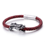 Bracelet Dragon<br> Or Tressé en Cuir "Argent" - Dragon-chinois