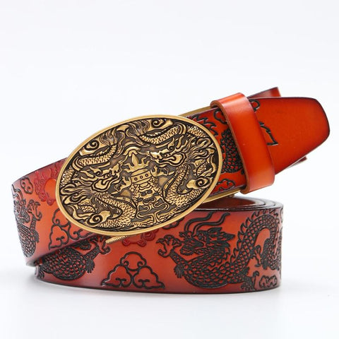 Ceinture Dragon<br> Vernis Rouge en Cuir - Dragon-chinois