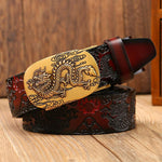 Ceinture Dragon<br> Cuir Boucle Or - Dragon-chinois
