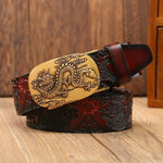 Ceinture Dragon<br> Cuir Boucle Or - Dragon-chinois