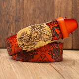 Ceinture Dragon<br> Cuir Boucle Or - Dragon-chinois